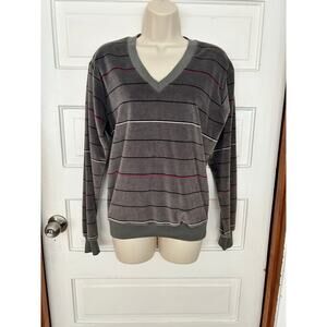 70s Vintage Campus Velour V Neck Stripe Shirt Long Slv USA Made S Deadstock NWT